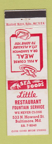 Matchbook Cover - Little Restaurant Fountain Service Baltimore MD