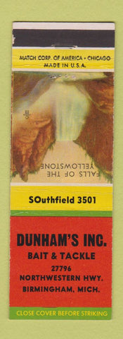 Matchbook Cover - Dunham's Bait and Tackle fishing Birmingham MI