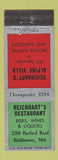 Matchbook Cover - Reichhart's Alpine Villa Baltimore MD