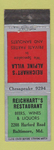 Matchbook Cover - Reichhart's Alpine Villa Baltimore MD