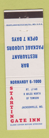 Matchbook Cover - Starting Gate Inn Jacksonville MD WEAR
