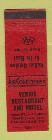 Matchbook Cover - Venice Restaurant Motel Hagerstown MD
