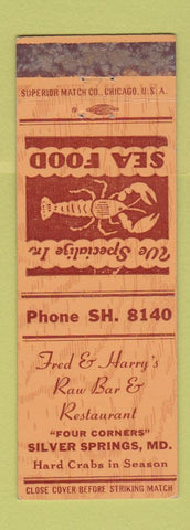 Matchbook Cover - Fred & Harry's Raw Bar Restaurant Silver Spring MD WEAR