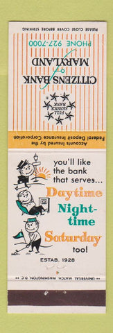 Matchbook Cover - Citizens Bank of Maryland Riverdale MD