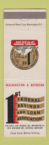 Matchbook Cover - 1st Federal Savings and Loan Bethesda MD Washington DC