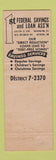 Matchbook Cover - 1st Federal Savings and Loan Bethesda MD Washington DC