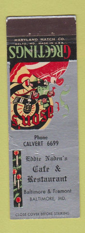 Matchbook Cover - Eddie Naden's Cafe Restaurant Baltimore MD Christmas