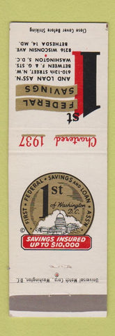 Matchbook Cover - 1st Federal Savings and Loan Bethesda MD Washington DC