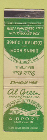 Matchbook Cover - Al Green Airport MD restaurant Baltimore? WEAR