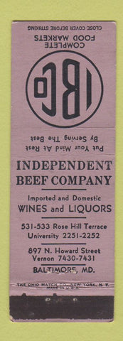 Matchbook Cover - Independent Beef Company grocery Baltimore MD