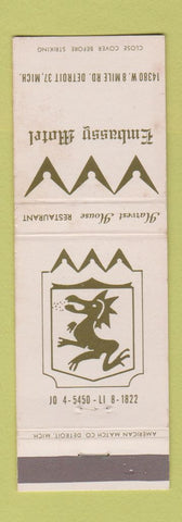 Matchbook Cover - Embassy Motel Detroit MI WEAR