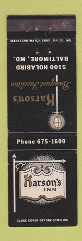 Matchbook Cover - Karson's Inn Baltimore MD restaurant