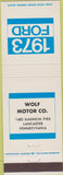Matchbook Cover - 1973 Ford Wolf Motors Lancaster PA