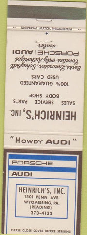Matchbook Cover - Porsche Audi Wyomissing PA