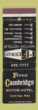 Matchbook Cover - Fenway Cambridge Motor Hotel Cambridge MA WEAR