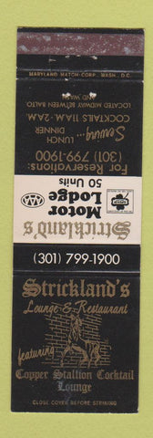 Matchbook Cover - Strickland's Motor Lodge  MD WEAR