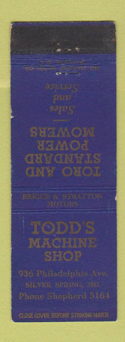 Matchbook Cover - Todd's Machine Shop Silver Spring MD