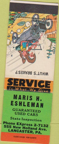 Matchbook Cover - Maris Eshleman Used Cars Lancaster PA hillbilly