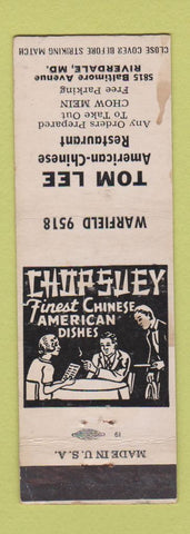 Matchbook Cover - Tom Lee Chinese Food Riverdale MD STAINED
