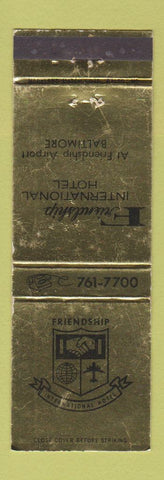 Matchbook Cover - Friendship International Hotel Baltimore MD WEAR