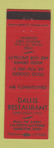 Matchbook Cover - Dallis Restaurant Hamilton OH