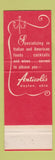 Matchbook Cover - Anticoli's Restaurant Dayton OH