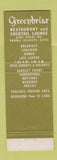 Matchbook Cover - Greenbriar Restaurant Parma Heights OH