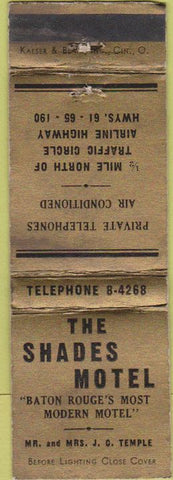 Matchbook Cover - Shades Motel Baton Rouge LA