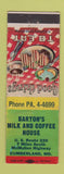 Matchbook Cover - Barton's Milk and Coffee House Cumberland MD