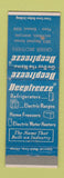 Matchbook Cover - Deepfreeze Refrigerators Greber Bros Baltimore MD WEAR