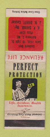 Matchbook Cover - Reliance Life Insurance Baltimore MD Seaboard