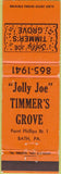 Matchbook Cover - Jolly Joe Timmer's Grove Bath PA