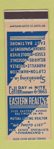 Matchbook Cover - Eastern Real Estate Baltimore MD Dundalk Rosedale Clifton