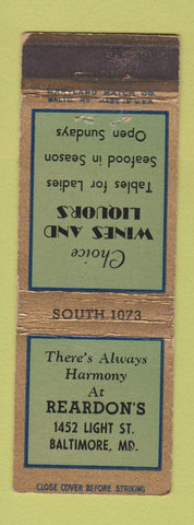 Matchbook Cover - Reardon's Baltimore MD WEAR