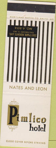 Matchbook Cover - Pimlico Hotel Baltimore MD
