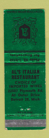 Matchbook Cover - Al's Italian Restaurant Detroit MI WEAR