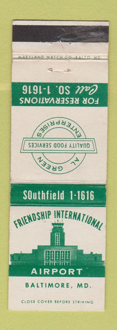 Matchbook Cover - Friendship International Airport Al Green Baltimore MD WEAR