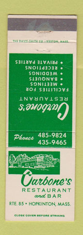 Matchbook Cover - Carbone's Restaurant Hopkinton MA