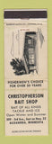 Matchbook Cover - Christopherson Bait Shop Alexandria MN fishing WEAR