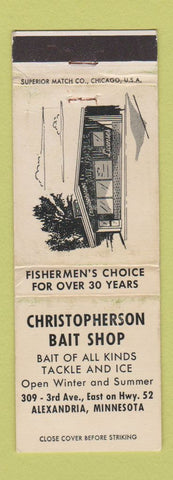 Matchbook Cover - Christopherson Bait Shop Alexandria MN fishing WEAR
