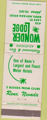 Matchbook Cover - Wonder Lodge Reno NV