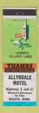 Matchbook Cover - Allyndale Motel Duluth MN WEAR