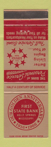 Matchbook Cover - First State Bank Holly Springs MS 1966