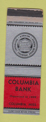 Matchbook Cover - Columbia Bank MS WORN