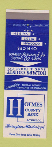 Matchbook Cover - Holmes County Bank Lexington MS Goodman West Vaiden