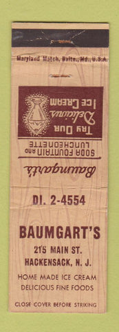 Matchbook Cover - Baumgart's Hackensack NJ restaurant WORN
