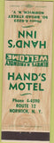 Matchbook Cover - Hand's Motel Norwich NY