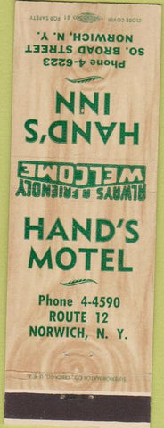 Matchbook Cover - Hand's Motel Norwich NY
