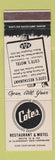 Matchbook Cover - Cotes Restaurant Motel West Claremont NH