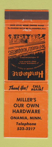 Matchbook Cover - Miller's Hardware Onamia MN